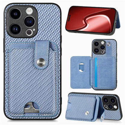 C1-06 For iPhone 15 Pro Max Card Slots Carbon Fiber Texture Phone Cover with Card Knife Tool