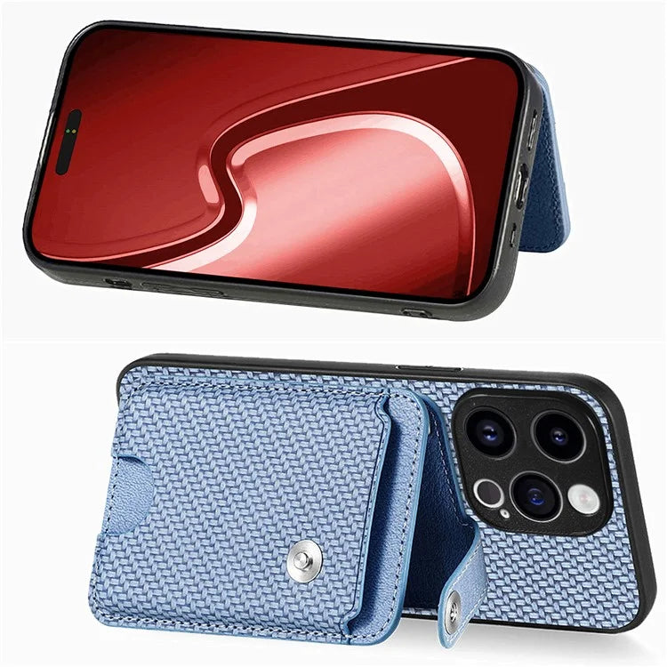 C1-06 For iPhone 15 Pro Max Card Slots Carbon Fiber Texture Phone Cover with Card Knife Tool