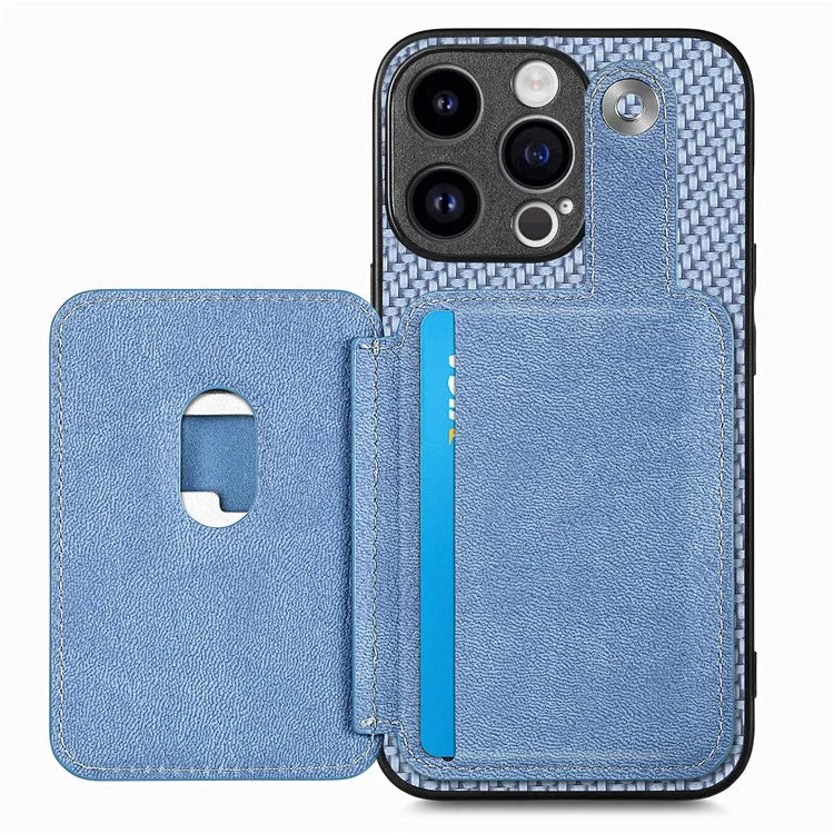 C1-06 For iPhone 15 Pro Max Card Slots Carbon Fiber Texture Phone Cover with Card Knife Tool