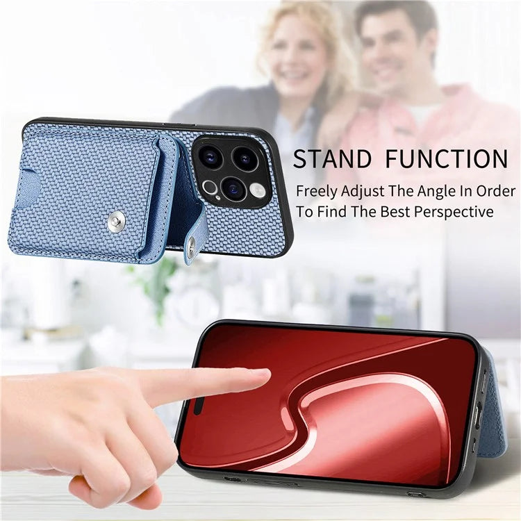 C1-06 For iPhone 15 Pro Max Card Slots Carbon Fiber Texture Phone Cover with Card Knife Tool