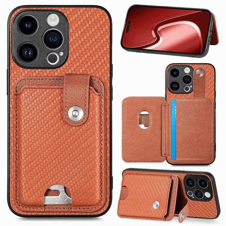 C1-06 For iPhone 15 Pro Max Card Slots Carbon Fiber Texture Phone Cover with Card Knife Tool