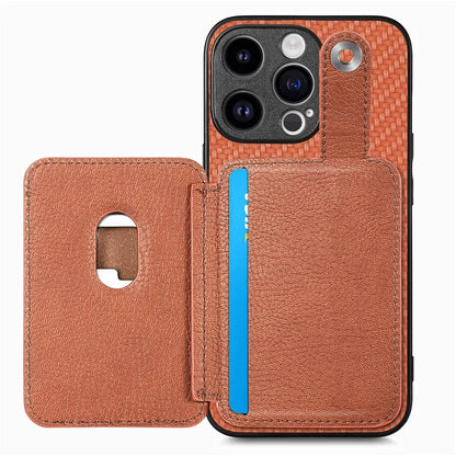 C1-06 For iPhone 15 Pro Max Card Slots Carbon Fiber Texture Phone Cover with Card Knife Tool