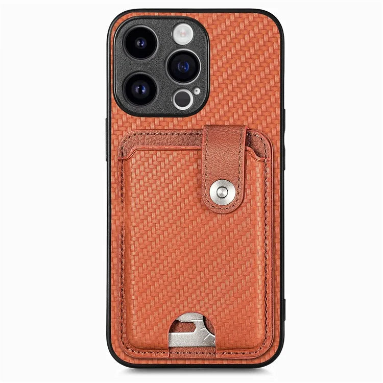 C1-06 For iPhone 15 Pro Max Card Slots Carbon Fiber Texture Phone Cover with Card Knife Tool