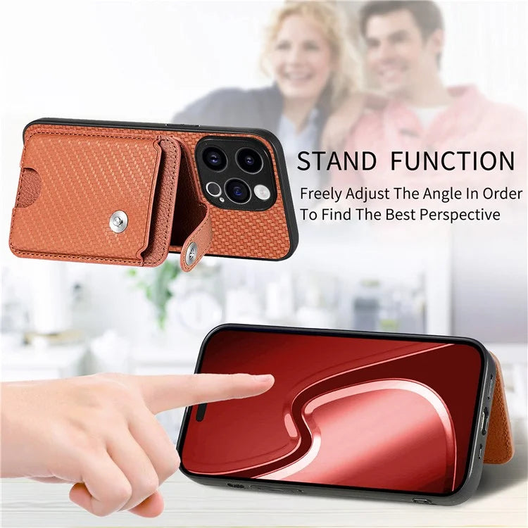 C1-06 For iPhone 15 Pro Max Card Slots Carbon Fiber Texture Phone Cover with Card Knife Tool