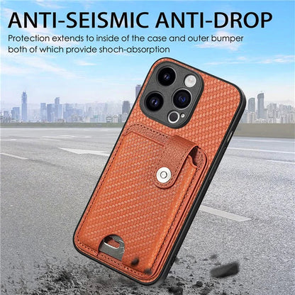 C1-06 For iPhone 15 Pro Max Card Slots Carbon Fiber Texture Phone Cover with Card Knife Tool
