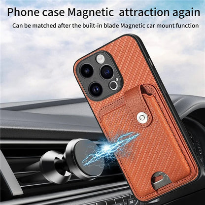 C1-06 For iPhone 15 Pro Max Card Slots Carbon Fiber Texture Phone Cover with Card Knife Tool