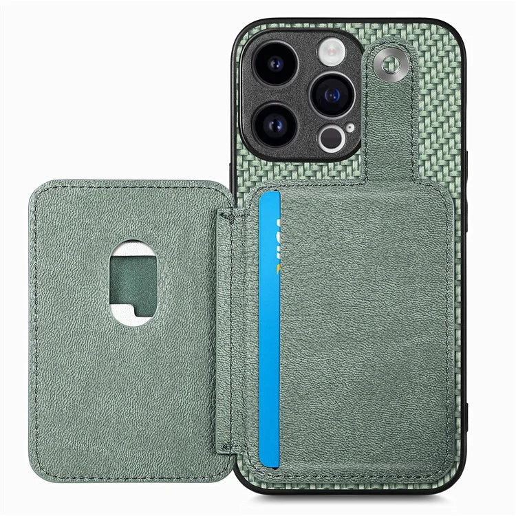C1-06 For iPhone 15 Pro Max Card Slots Carbon Fiber Texture Phone Cover with Card Knife Tool