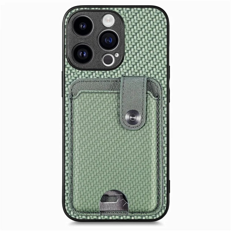 C1-06 For iPhone 15 Pro Max Card Slots Carbon Fiber Texture Phone Cover with Card Knife Tool