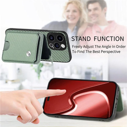 C1-06 For iPhone 15 Pro Max Card Slots Carbon Fiber Texture Phone Cover with Card Knife Tool