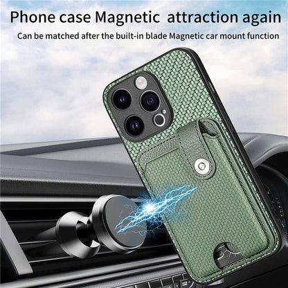 C1-06 For iPhone 15 Pro Max Card Slots Carbon Fiber Texture Phone Cover with Card Knife Tool