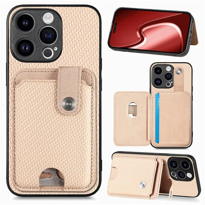 C1-06 For iPhone 15 Pro Max Card Slots Carbon Fiber Texture Phone Cover with Card Knife Tool