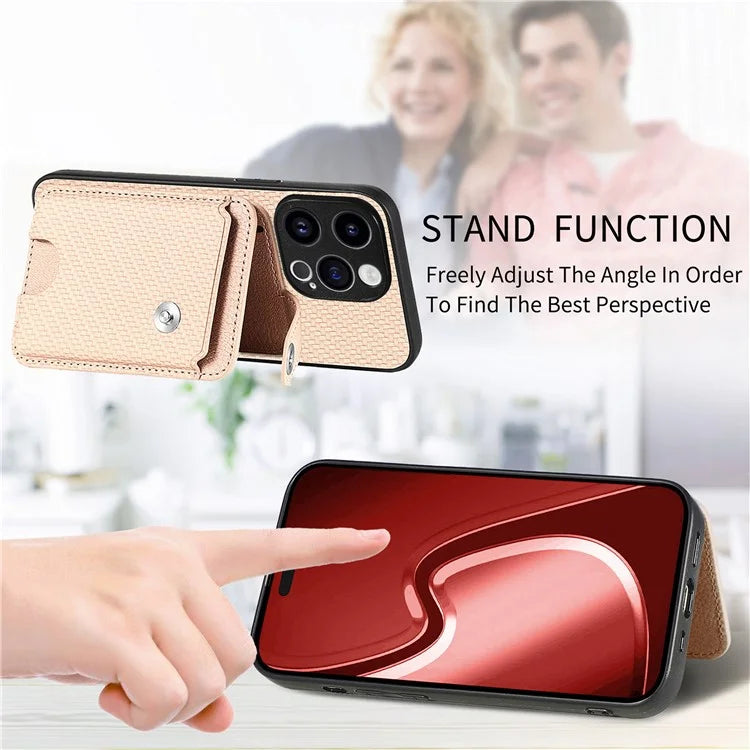 C1-06 For iPhone 15 Pro Max Card Slots Carbon Fiber Texture Phone Cover with Card Knife Tool