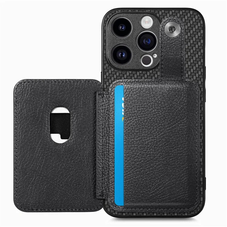 C1-06 For iPhone 15 Pro Carbon Fiber Texture Case Mobile Phone Back Cover with Card Knife Tool