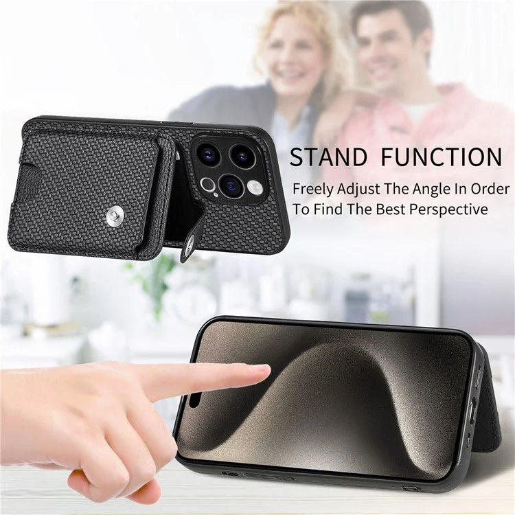 C1-06 For iPhone 15 Pro Carbon Fiber Texture Case Mobile Phone Back Cover with Card Knife Tool