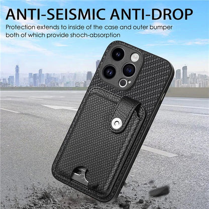 C1-06 For iPhone 15 Pro Carbon Fiber Texture Case Mobile Phone Back Cover with Card Knife Tool