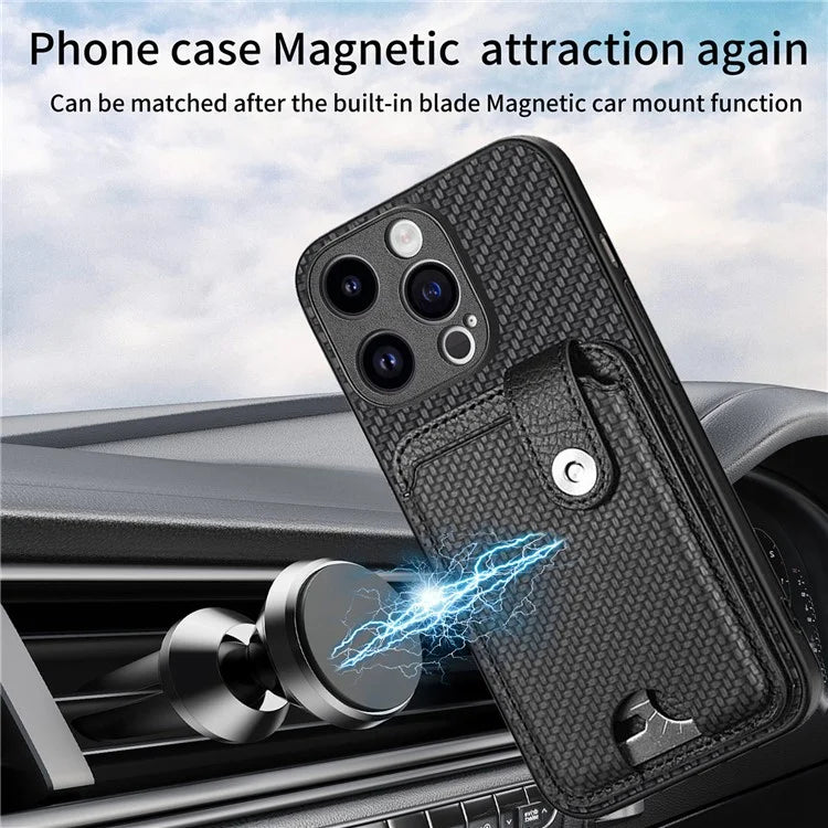 C1-06 For iPhone 15 Pro Carbon Fiber Texture Case Mobile Phone Back Cover with Card Knife Tool