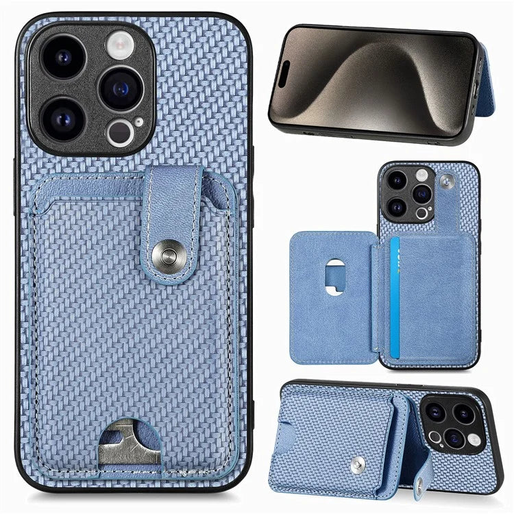 C1-06 For iPhone 15 Pro Carbon Fiber Texture Case Mobile Phone Back Cover with Card Knife Tool