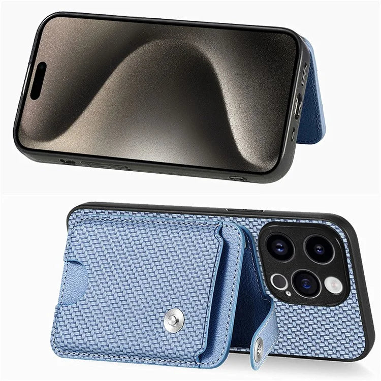 C1-06 For iPhone 15 Pro Carbon Fiber Texture Case Mobile Phone Back Cover with Card Knife Tool