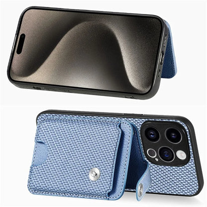 C1-06 For iPhone 15 Pro Carbon Fiber Texture Case Mobile Phone Back Cover with Card Knife Tool