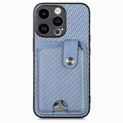 C1-06 For iPhone 15 Pro Carbon Fiber Texture Case Mobile Phone Back Cover with Card Knife Tool