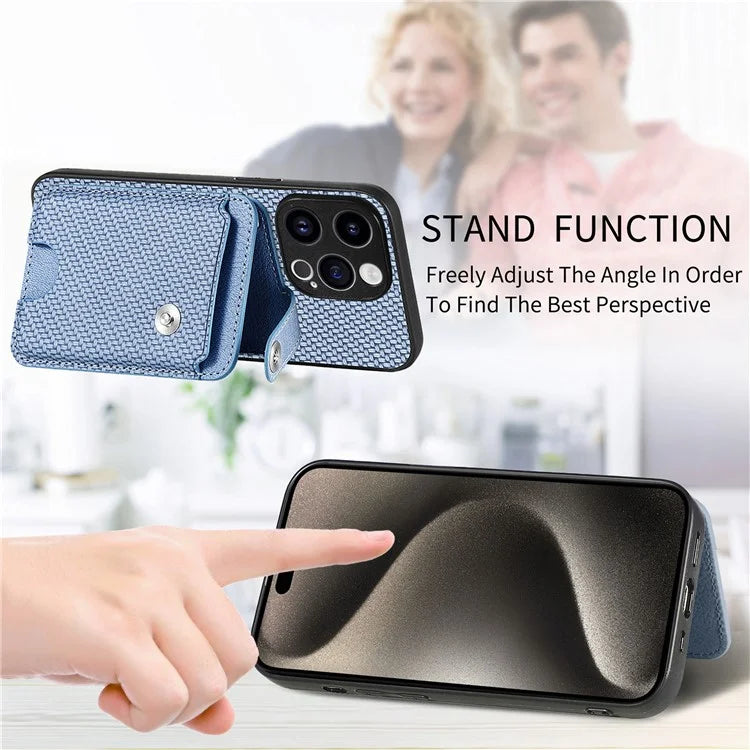 C1-06 For iPhone 15 Pro Carbon Fiber Texture Case Mobile Phone Back Cover with Card Knife Tool