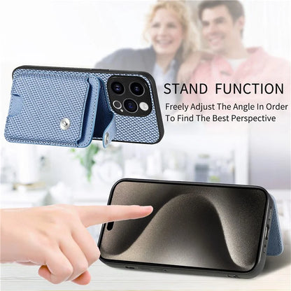 C1-06 For iPhone 15 Pro Carbon Fiber Texture Case Mobile Phone Back Cover with Card Knife Tool