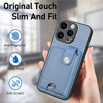 C1-06 For iPhone 15 Pro Carbon Fiber Texture Case Mobile Phone Back Cover with Card Knife Tool