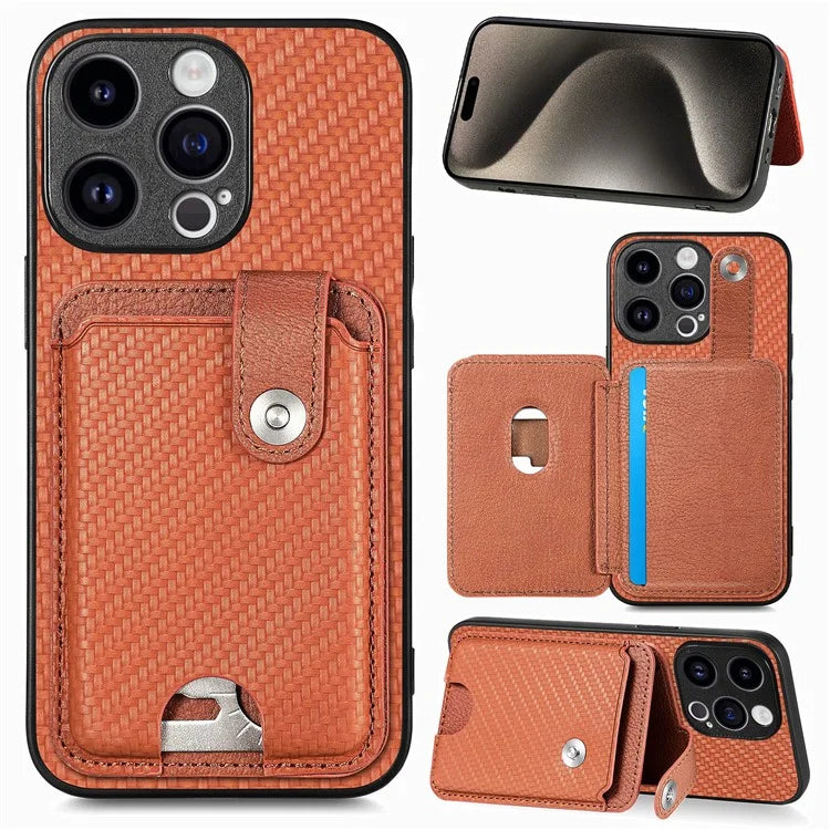 C1-06 For iPhone 15 Pro Carbon Fiber Texture Case Mobile Phone Back Cover with Card Knife Tool