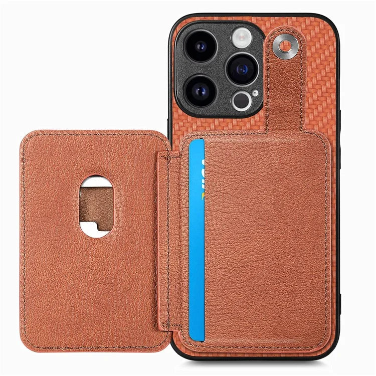 C1-06 For iPhone 15 Pro Carbon Fiber Texture Case Mobile Phone Back Cover with Card Knife Tool