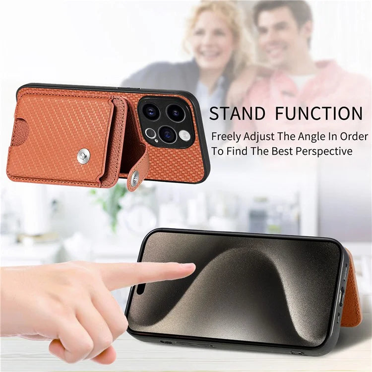 C1-06 For iPhone 15 Pro Carbon Fiber Texture Case Mobile Phone Back Cover with Card Knife Tool