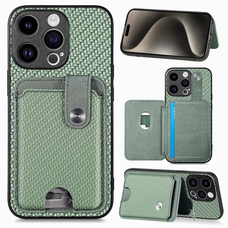 C1-06 For iPhone 15 Pro Carbon Fiber Texture Case Mobile Phone Back Cover with Card Knife Tool