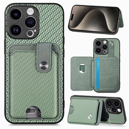 C1-06 For iPhone 15 Pro Carbon Fiber Texture Case Mobile Phone Back Cover with Card Knife Tool