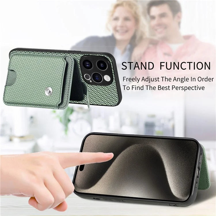 C1-06 For iPhone 15 Pro Carbon Fiber Texture Case Mobile Phone Back Cover with Card Knife Tool