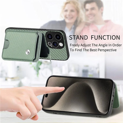 C1-06 For iPhone 15 Pro Carbon Fiber Texture Case Mobile Phone Back Cover with Card Knife Tool