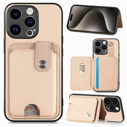 C1-06 For iPhone 15 Pro Carbon Fiber Texture Case Mobile Phone Back Cover with Card Knife Tool