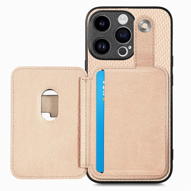 C1-06 For iPhone 15 Pro Carbon Fiber Texture Case Mobile Phone Back Cover with Card Knife Tool