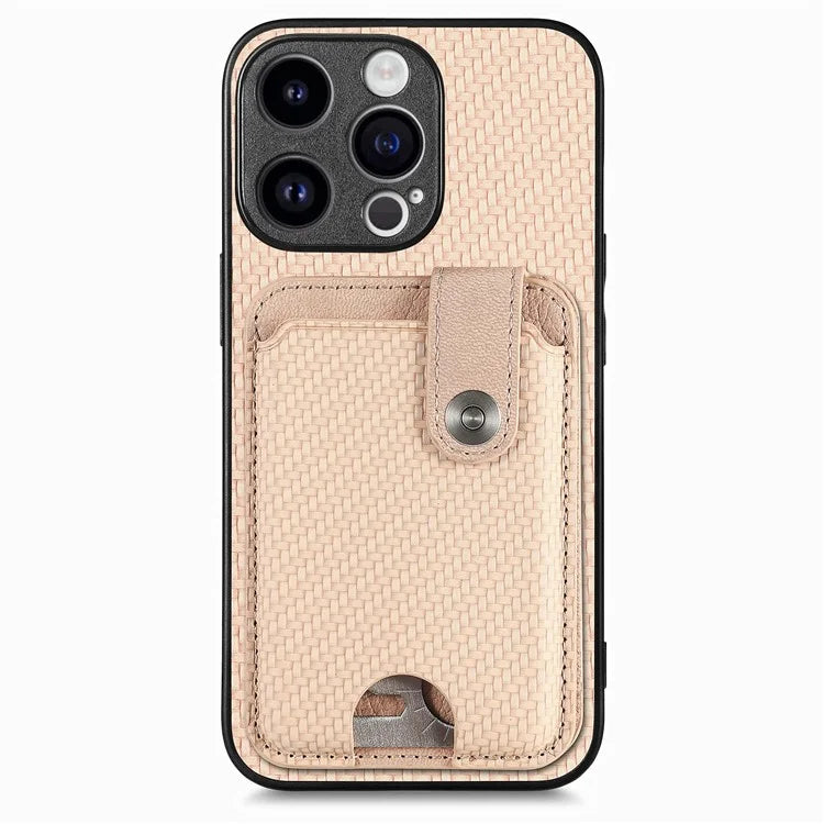 C1-06 For iPhone 15 Pro Carbon Fiber Texture Case Mobile Phone Back Cover with Card Knife Tool