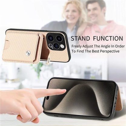 C1-06 For iPhone 15 Pro Carbon Fiber Texture Case Mobile Phone Back Cover with Card Knife Tool