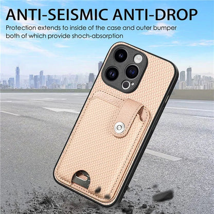 C1-06 For iPhone 15 Pro Carbon Fiber Texture Case Mobile Phone Back Cover with Card Knife Tool