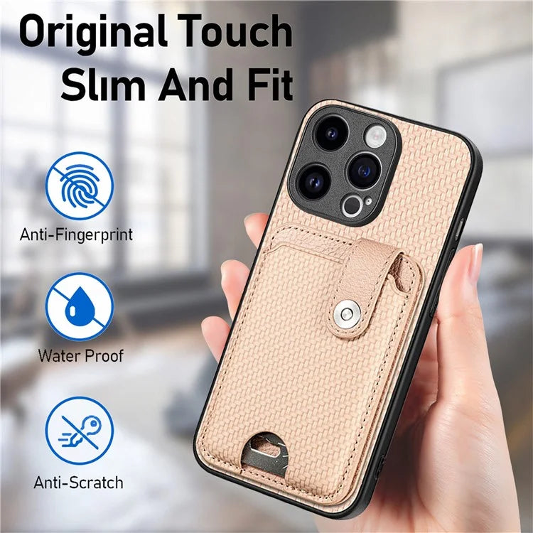 C1-06 For iPhone 15 Pro Carbon Fiber Texture Case Mobile Phone Back Cover with Card Knife Tool