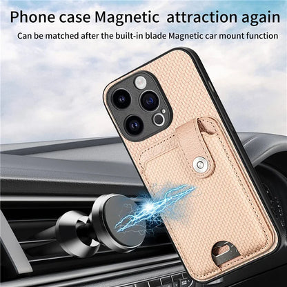 C1-06 For iPhone 15 Pro Carbon Fiber Texture Case Mobile Phone Back Cover with Card Knife Tool