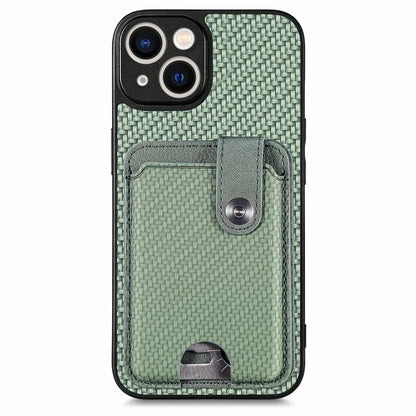 C1-06 For iPhone 15 Plus Carbon Fiber Texture Case Bump Proof Phone Cover with Card Knife Tool