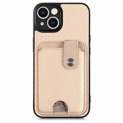 C1-06 For iPhone 15 Plus Carbon Fiber Texture Case Bump Proof Phone Cover with Card Knife Tool