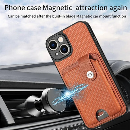 C1-06 For iPhone 15 Plus Carbon Fiber Texture Case Bump Proof Phone Cover with Card Knife Tool