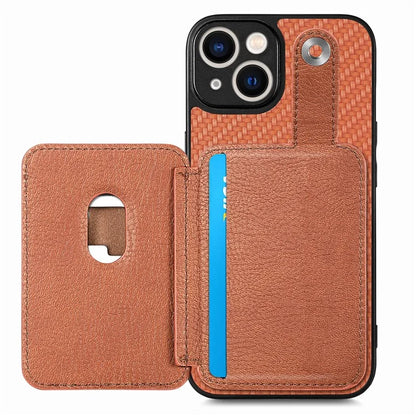 C1-06 For iPhone 15 Carbon Fiber Texture Case Phone Kickstand Cover with Card Knife Tool