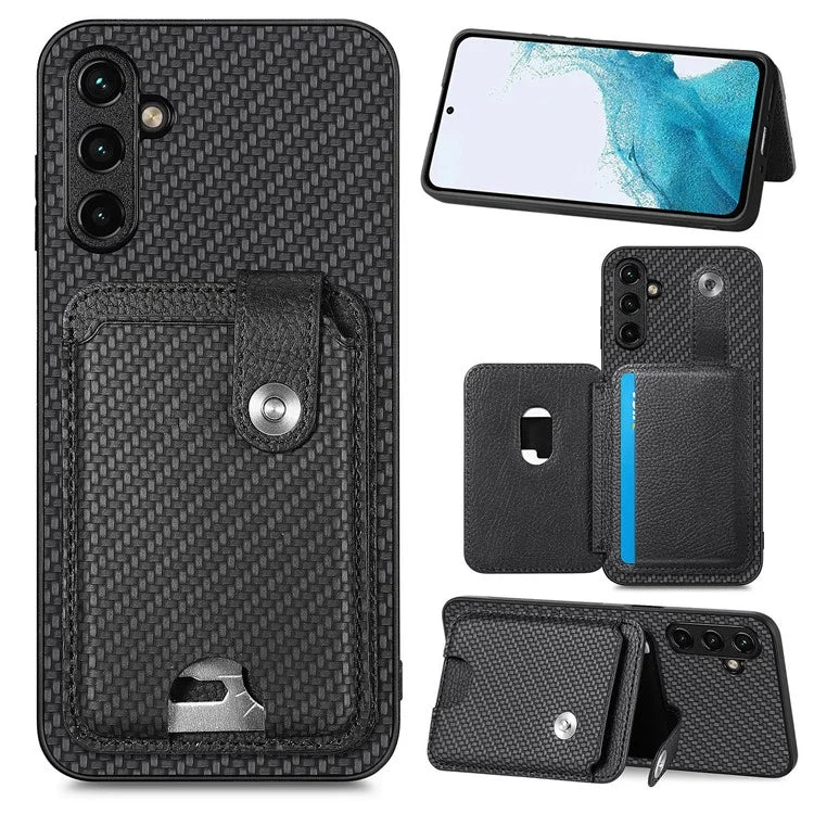 C1-06 For Samsung Galaxy A05s 4G Kickstand Case Carbon Fiber Texture Phone Cover with Card Knife Tool