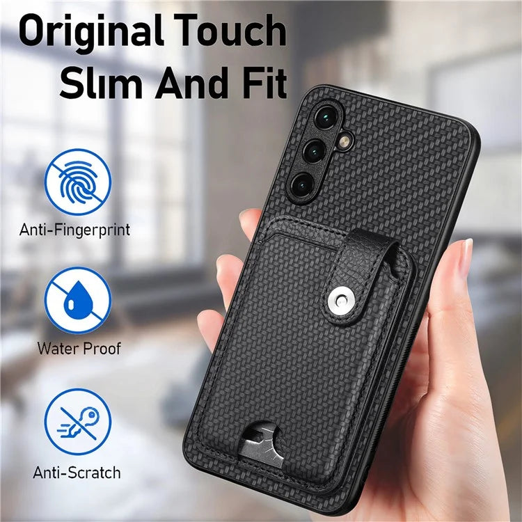 C1-06 For Samsung Galaxy A05s 4G Kickstand Case Carbon Fiber Texture Phone Cover with Card Knife Tool