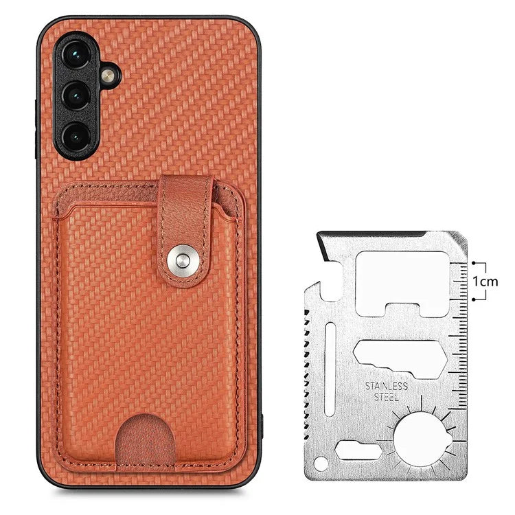 C1-06 For Samsung Galaxy A05s 4G Kickstand Case Carbon Fiber Texture Phone Cover with Card Knife Tool