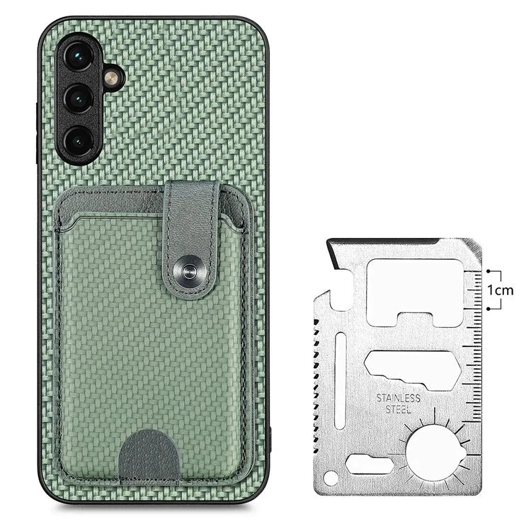 C1-06 For Samsung Galaxy A05s 4G Kickstand Case Carbon Fiber Texture Phone Cover with Card Knife Tool
