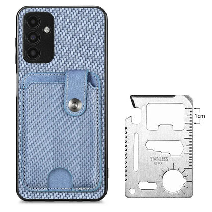C1-06 For Samsung Galaxy A13 5G / A04s 4G (164.7 x 76.7 x 9.1 mm) Carbon Fiber Texture Phone Case with Card Knife Tool